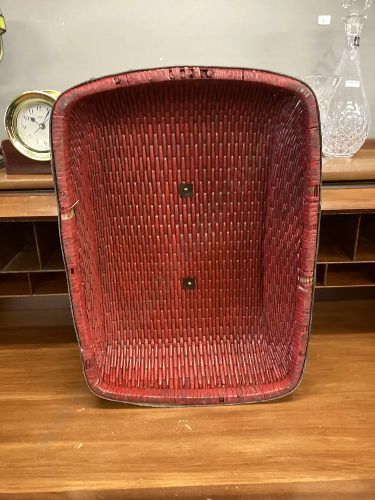Vintage Rattan & Leather Food Cover. H13 W58.5 D41cm Image 1++