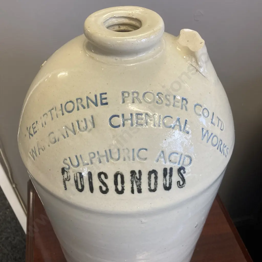 Stoneware Crock - Kempthorne & Prosser Wanganui Sulphuric Acid (As Found Condition). H43cm Image 1++