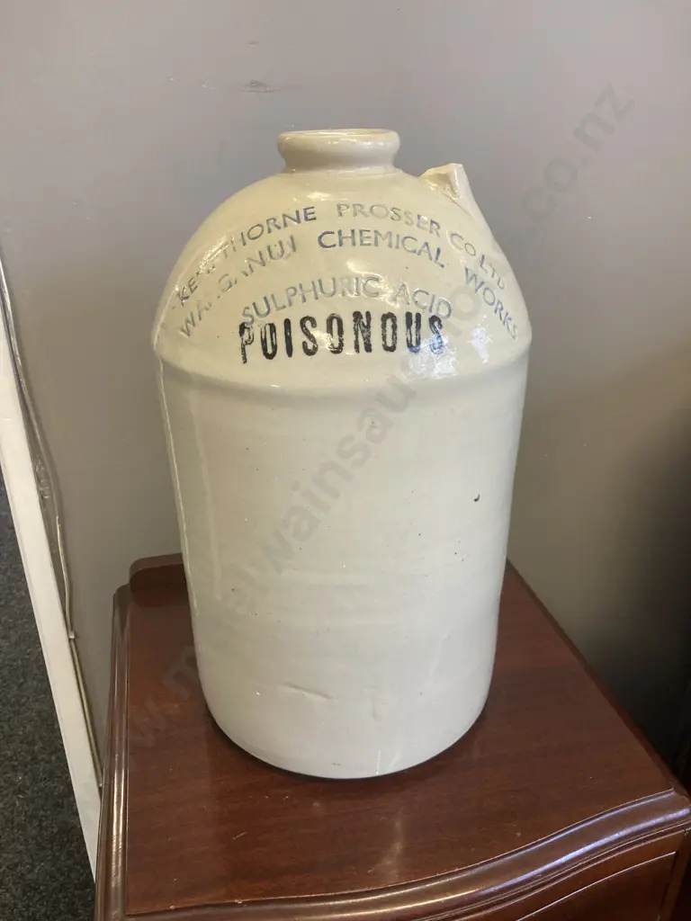 Stoneware Crock - Kempthorne & Prosser Wanganui Sulphuric Acid (As Found Condition). H43cm Image 1++