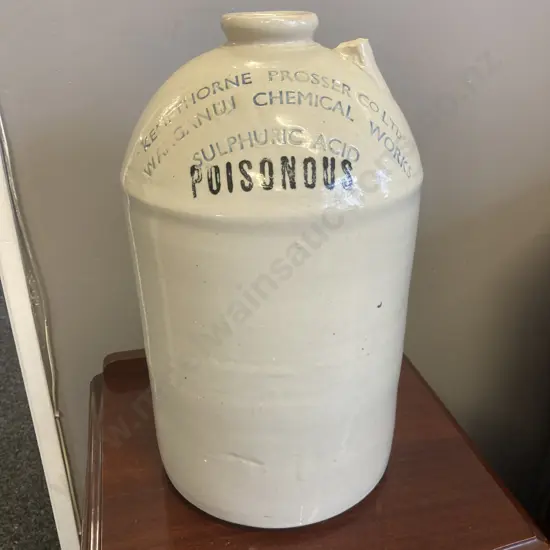 Stoneware Crock - Kempthorne & Prosser Wanganui Sulphuric Acid (As Found Condition). H43cm