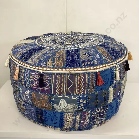 Round Large Embroidered Patchwork Ottoman