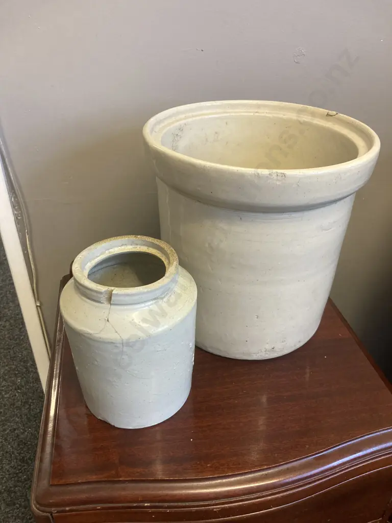 Vintage Stoneware Crocks (As Found Condition) 26 x 27cm & 18 x 13cm Image 1++