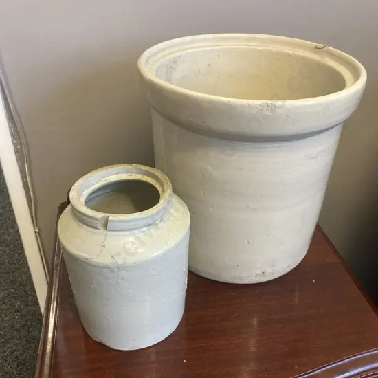 Vintage Stoneware Crocks (As Found Condition) 26 x 27cm & 18 x 13cm