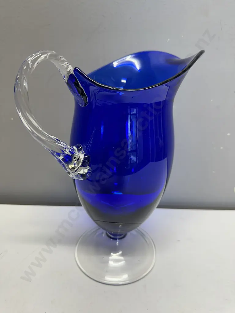 Christina Cobalt Blue Art Glass Pitcher. H28cm Image 1++