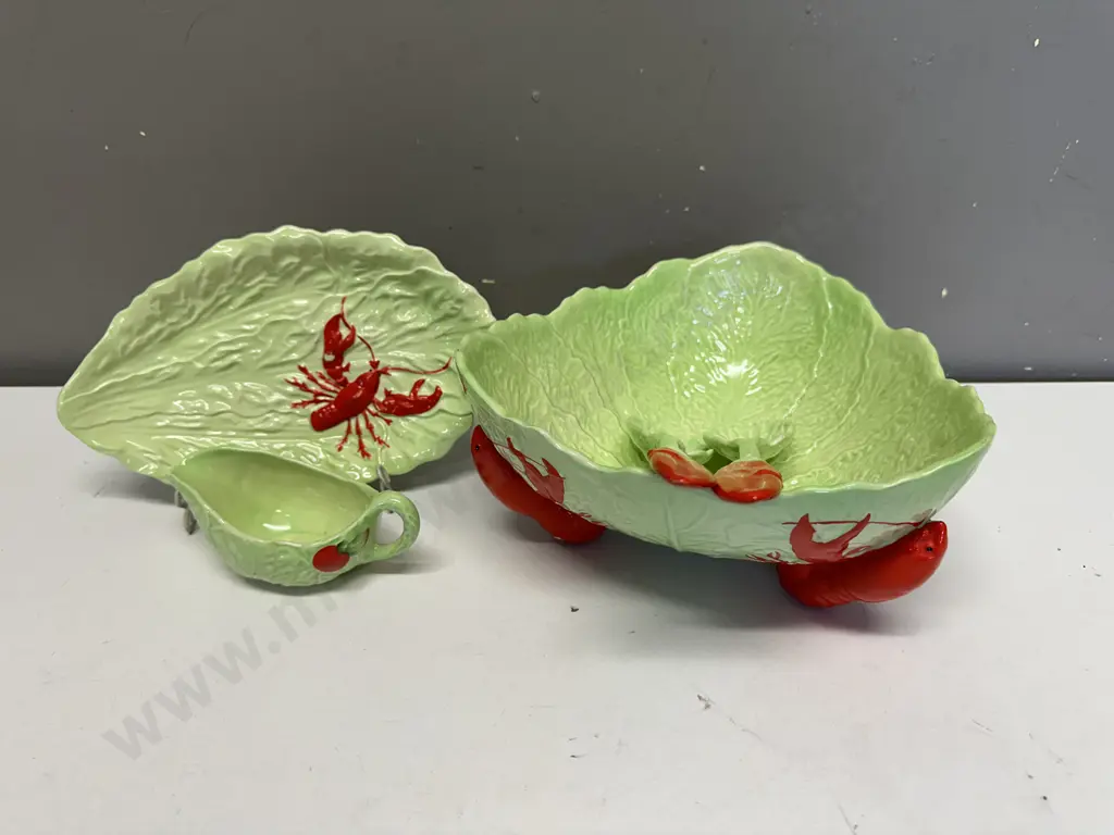 Carltonware Hand Painted Lobster Cabbage Leaf Serving Bowl, Salad Servers, Dish & Tomato Jug Image 1++