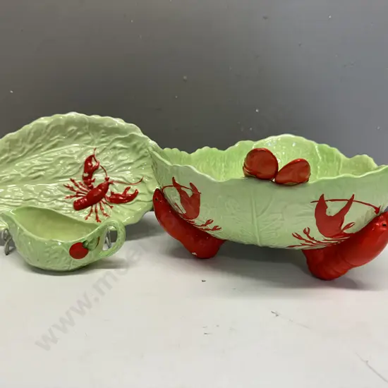 Carltonware Hand Painted Lobster Cabbage Leaf Serving Bowl, Salad Servers, Dish & Tomato Jug