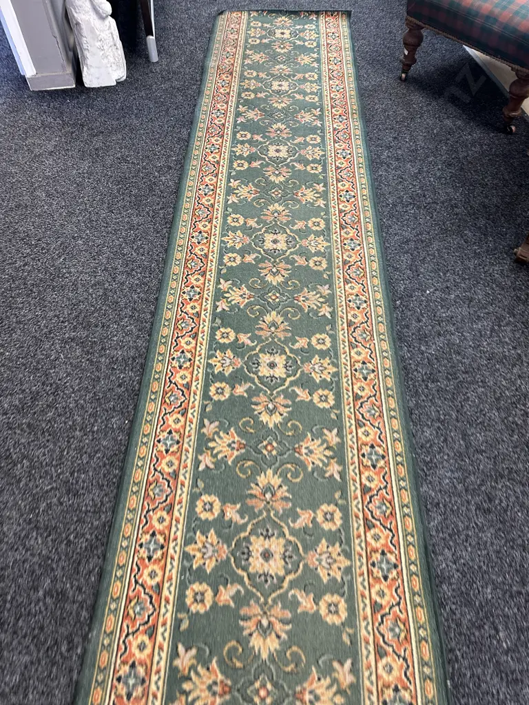 Green & Terracotta Floor Runner. 464 x 67cm Image 1++