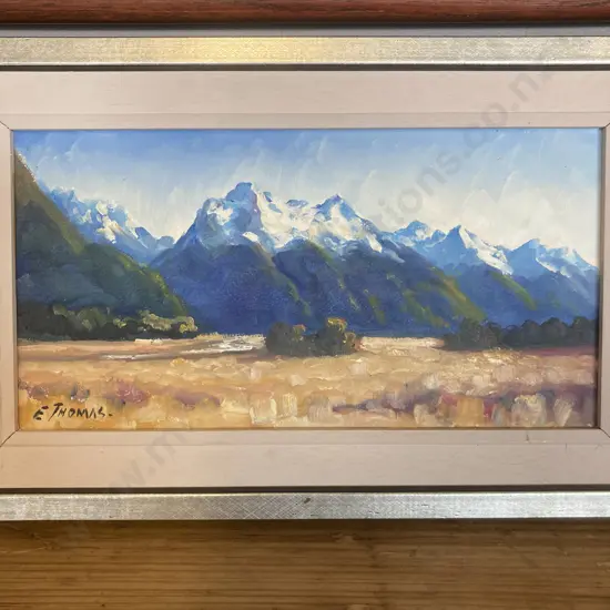 Original Oil Painting by E.J. Thomas - Knobbs Flat Eglinton Valley 2004', Signed. 21 x 34cm