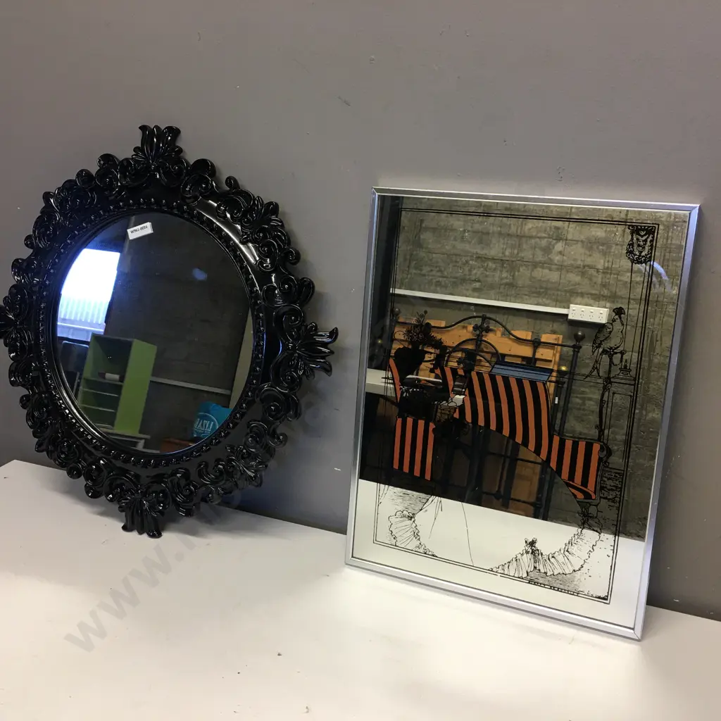 Black Ornate Round Wall Mirror 47cm With Art Deco Picture Mirror 41 x 31cm Image 1++