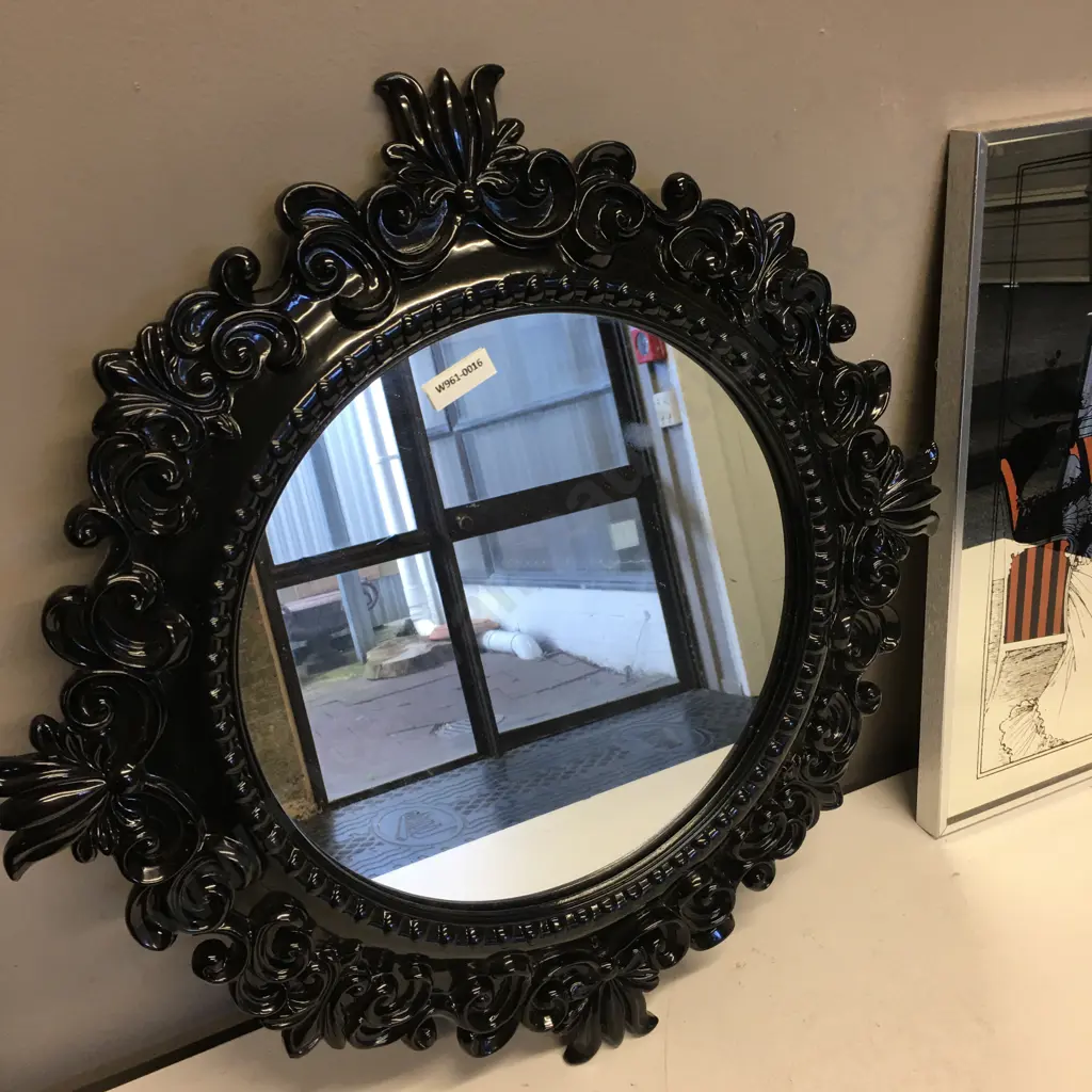 Black Ornate Round Wall Mirror 47cm With Art Deco Picture Mirror 41 x 31cm Image 1++