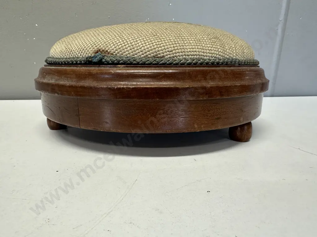 Antique Tapestry Foot Stool Circular Swivel Top Image 1++