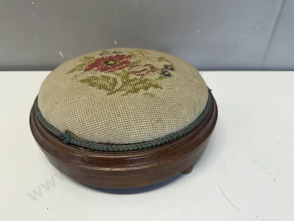 Antique Tapestry Foot Stool Circular Swivel Top Image 1++