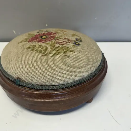 Antique Tapestry Foot Stool Circular Swivel Top