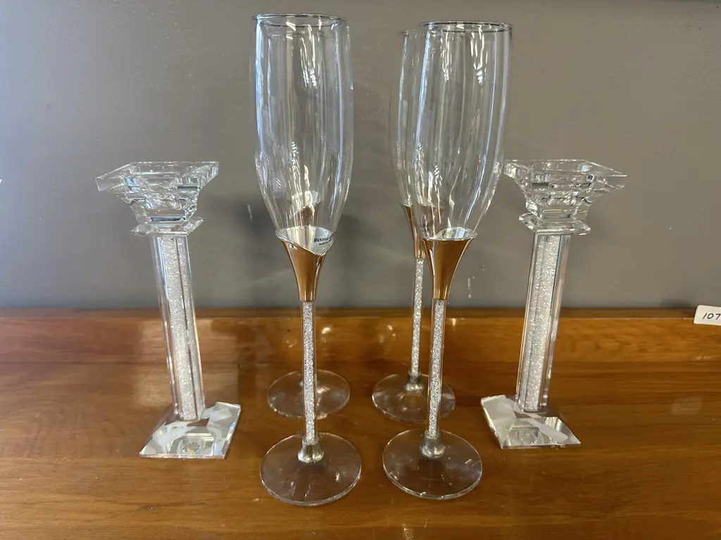 Crystal Fiqurine Candlestick Holders & Champagne Glasses x4 Image 1++