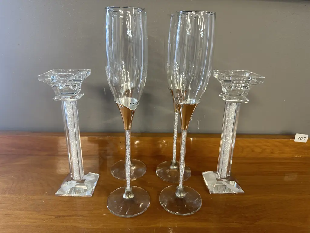 Crystal Fiqurine Candlestick Holders & Champagne Glasses x4 Image 1++