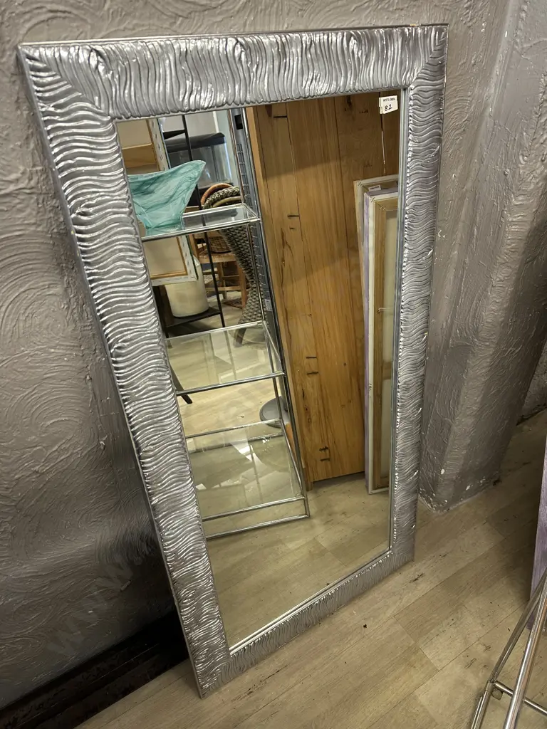 Wall Mirror With a Silver Ridged Metallic Coloured Frame. 115 x 60cm Image 1++