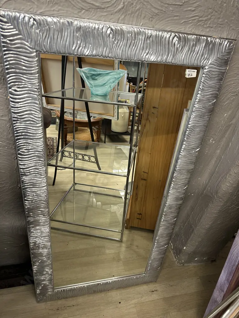 Wall Mirror With a Silver Ridged Metallic Coloured Frame. 115 x 60cm Image 1++