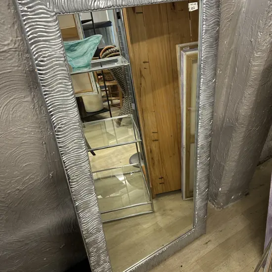 Wall Mirror With a Silver Ridged Metallic Coloured Frame. 115 x 60cm