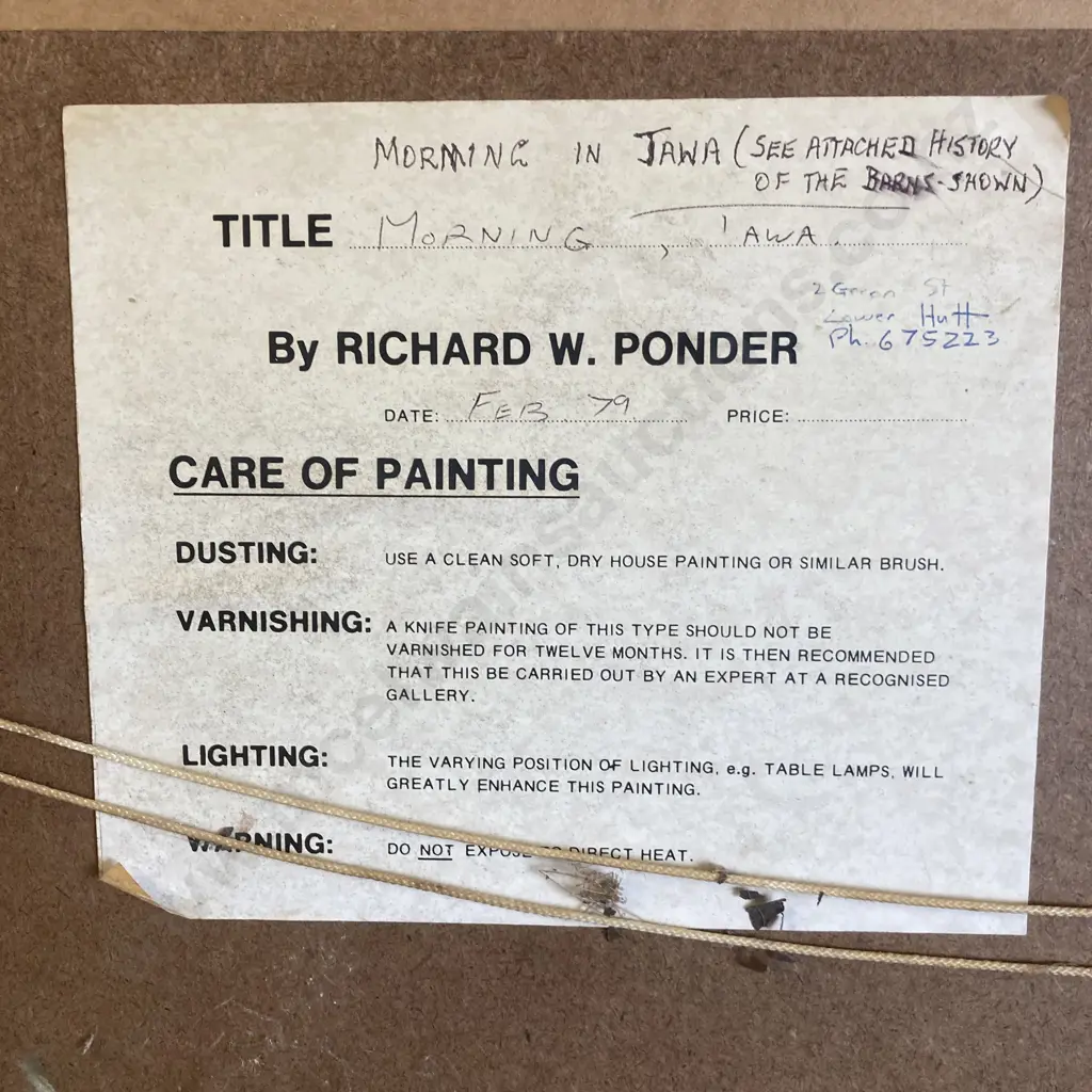 Original Artwork by Richard Ponder Titled "Morning, Tawa", Feb 79, Signed. 54 x 79cm Image 1++