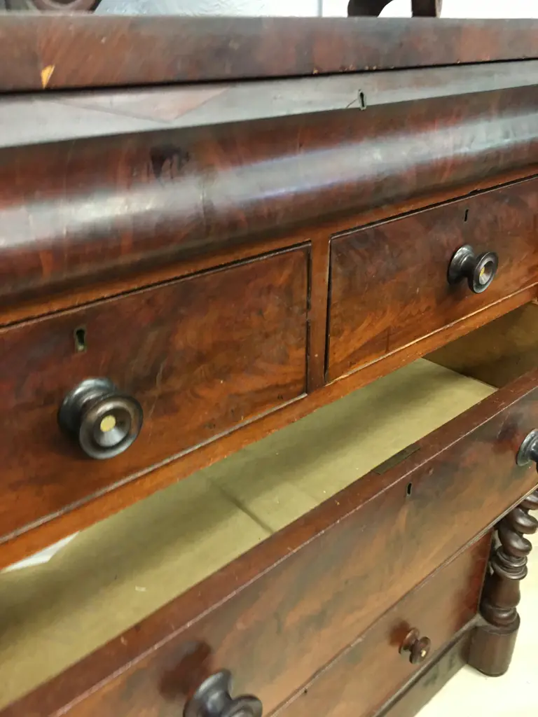 Victorian Mahogany Scotch Chest On Barley Twist Supports, 6 Drawers Including Hidden. H130 W122 D56cm Image 1++