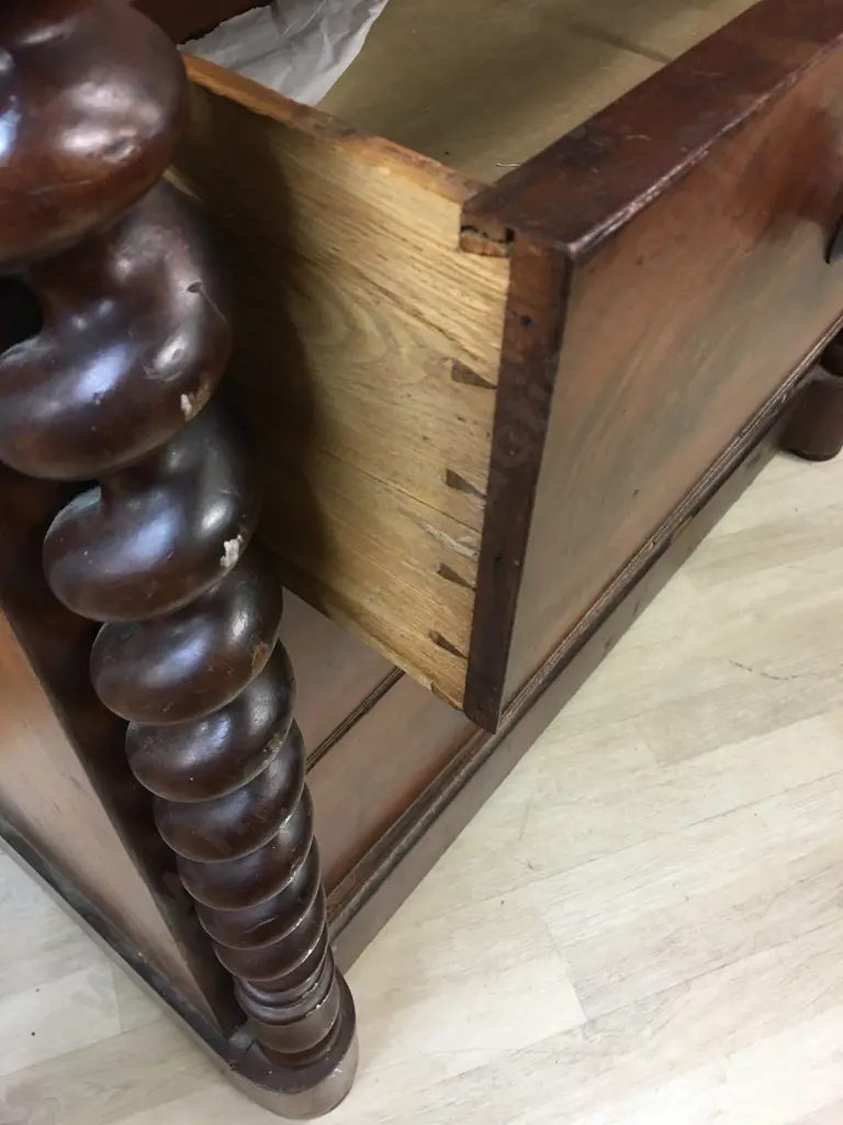 Victorian Mahogany Scotch Chest On Barley Twist Supports, 6 Drawers Including Hidden. H130 W122 D56cm Image 1++