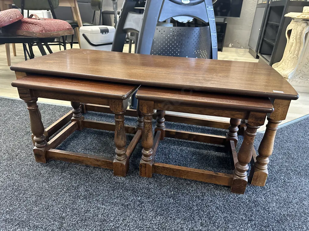 Mahogany Nest of Three Tables. H41 W114 D50cm Image 1++