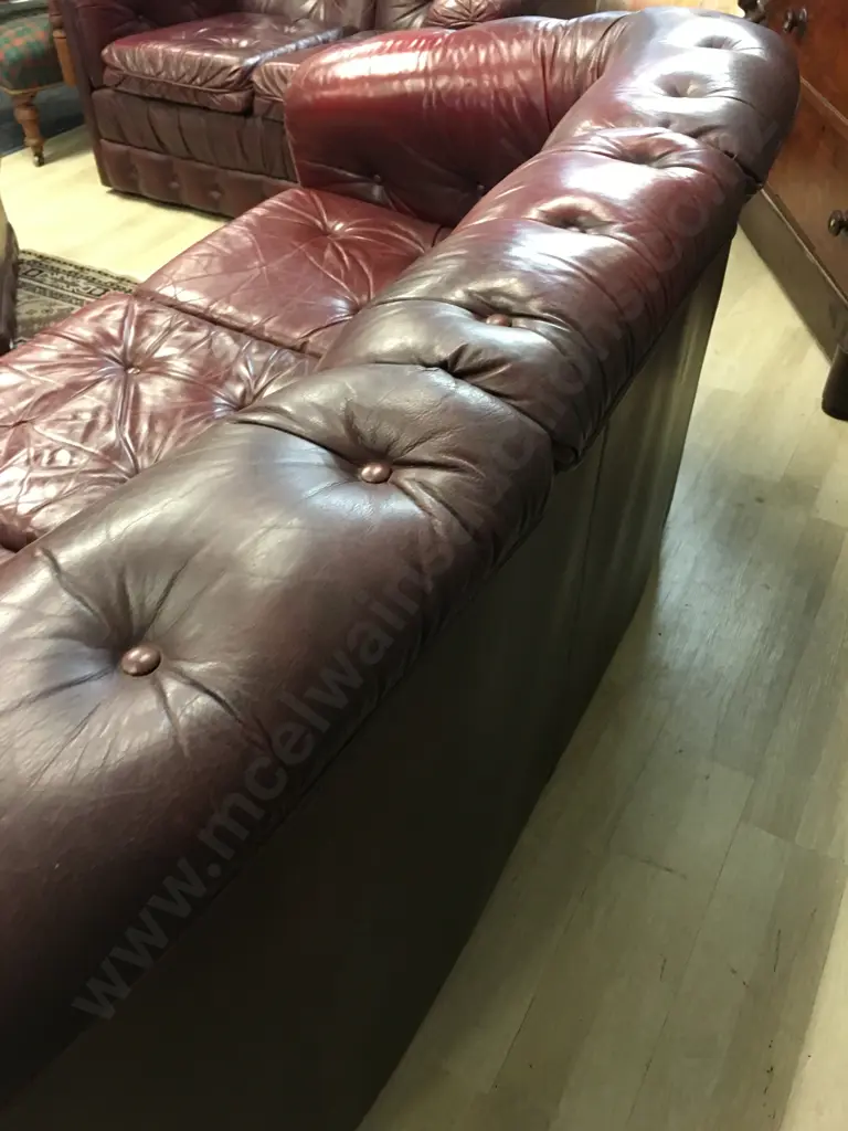 Burgundy Leather Button Back 3 Seater & 2 Seater Couches With Ottoman With Storage Image 1++