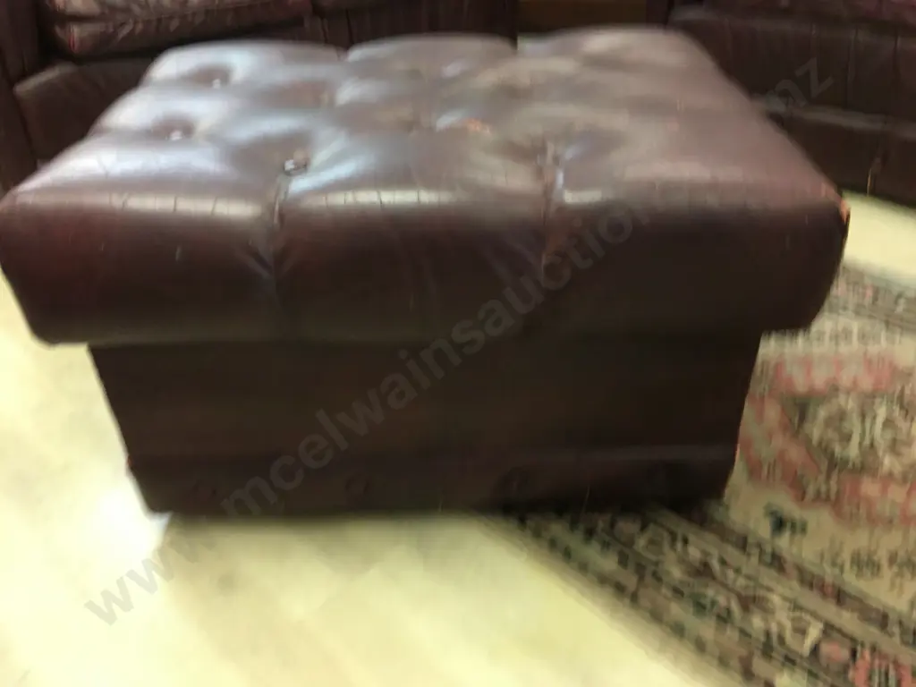 Burgundy Leather Button Back 3 Seater & 2 Seater Couches With Ottoman With Storage Image 1++