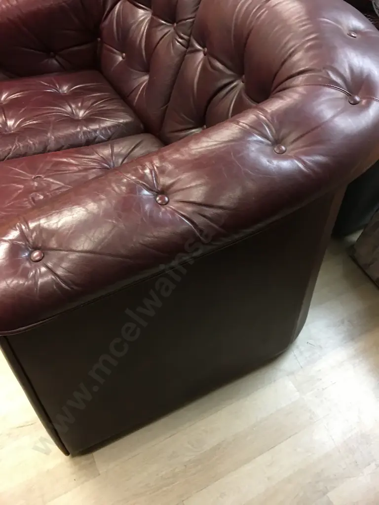 Burgundy Leather Button Back 3 Seater & 2 Seater Couches With Ottoman With Storage Image 1++