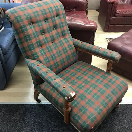 Deep Seated Button Backed Armchair (Fabric As Found)