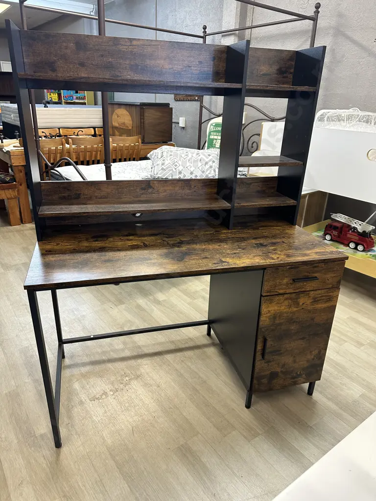 VASAGLE Computer Desk With Shelf Unit, Industrial Design, Rustic Brown & Black. H152.5 W120.5 D60cm Image 1++