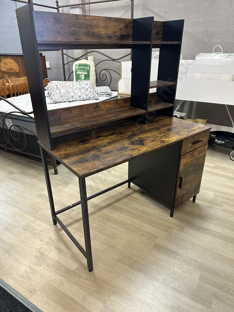 VASAGLE Computer Desk With Shelf Unit, Industrial Design, Rustic Brown & Black. H152.5 W120.5 D60cm Image 1++