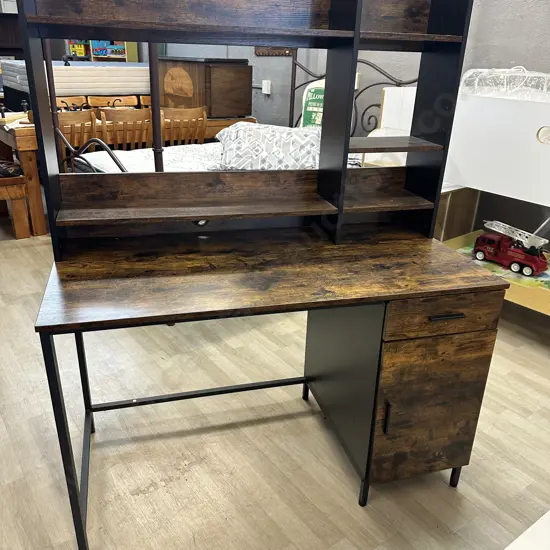 VASAGLE Computer Desk With Shelf Unit, Industrial Design, Rustic Brown & Black. H152.5 W120.5 D60cm