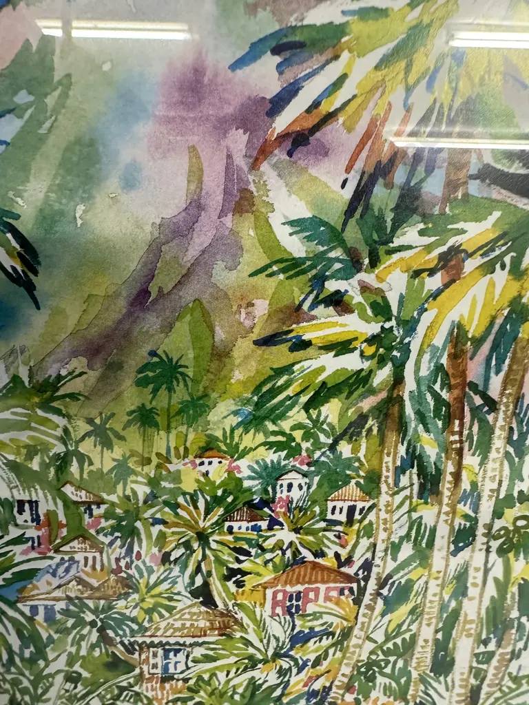 Pair Of Framed Artwork By Gilly Gobinet Titled Antigua H53,W27.5cm. Image 1++