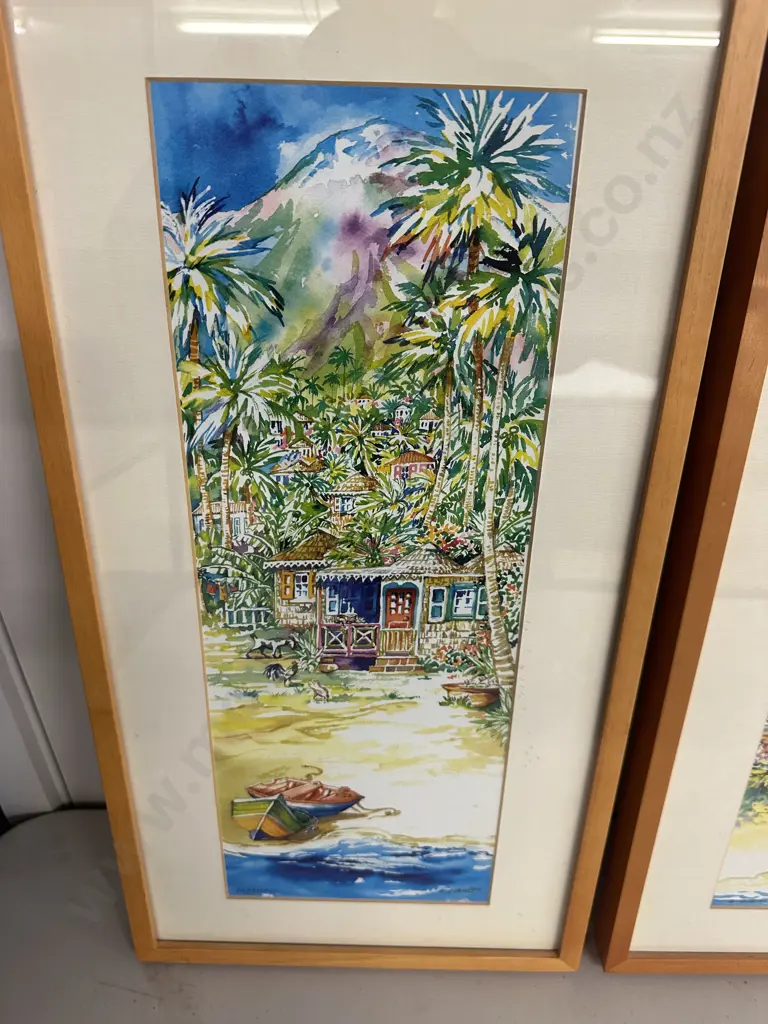 Pair Of Framed Artwork By Gilly Gobinet Titled Antigua H53,W27.5cm. Image 1++