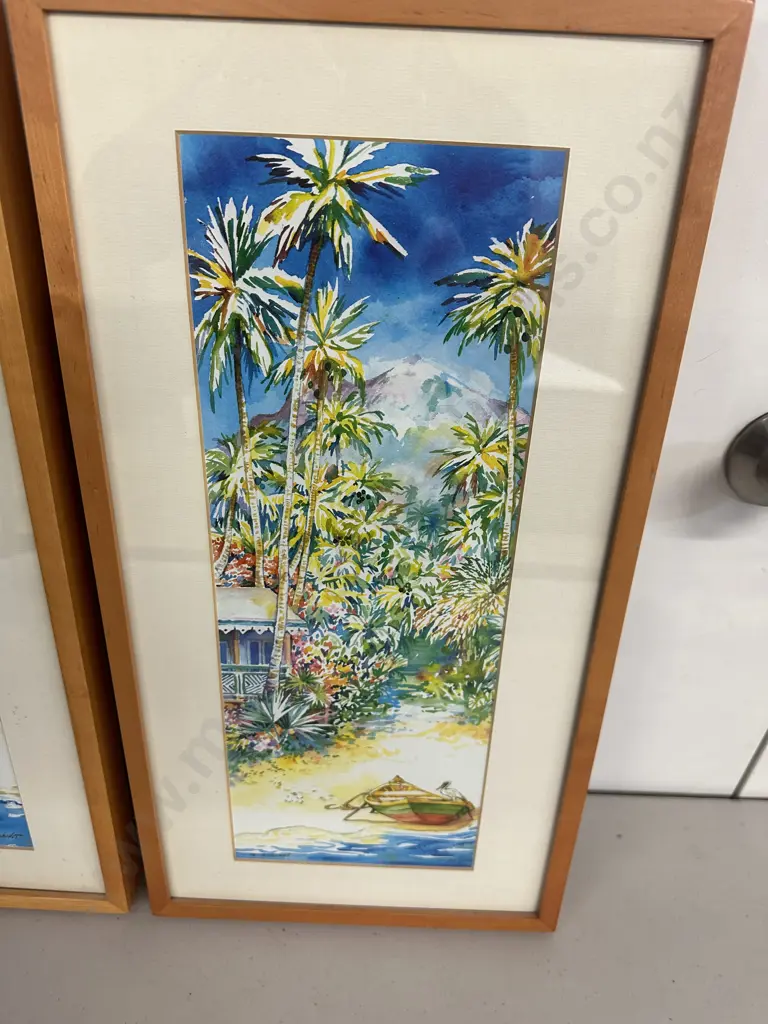 Pair Of Framed Artwork By Gilly Gobinet Titled Antigua H53,W27.5cm. Image 1++