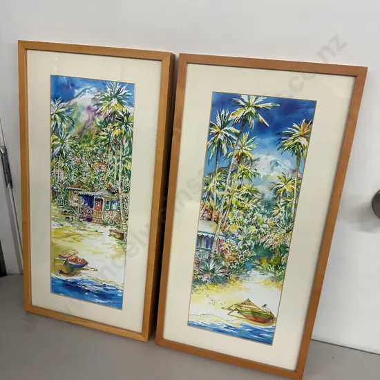 Pair Of Framed Artwork By Gilly Gobinet Titled Antigua H53,W27.5cm.