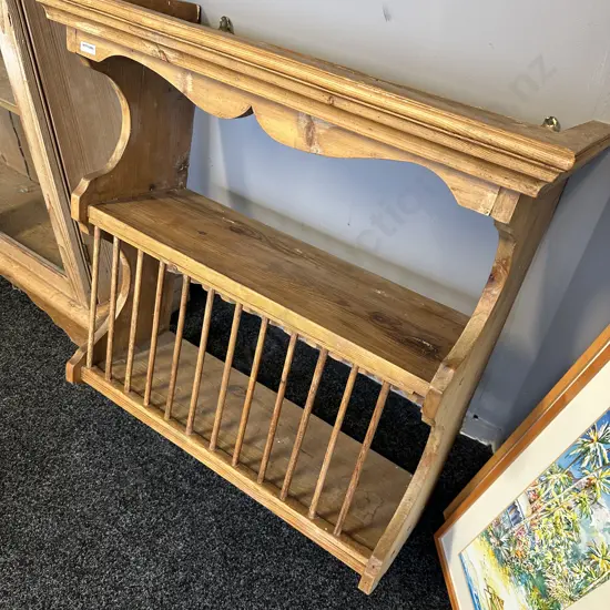 Vintage Pine Wall Hanging Plate Rack. H76 W75 D31cm