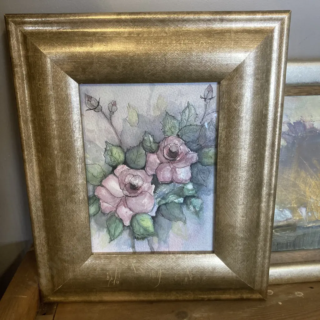 3 x Original Artworks in Brushed Gold Frames. 24 x 29cm, 32 x 27 & 27 x 32cm Image 1++