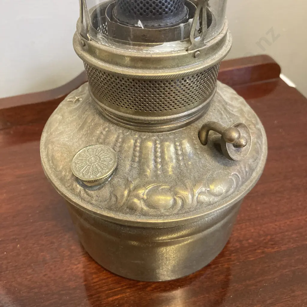 Brass Oil Lamp With Glass Chimney. H41cm Image 1++