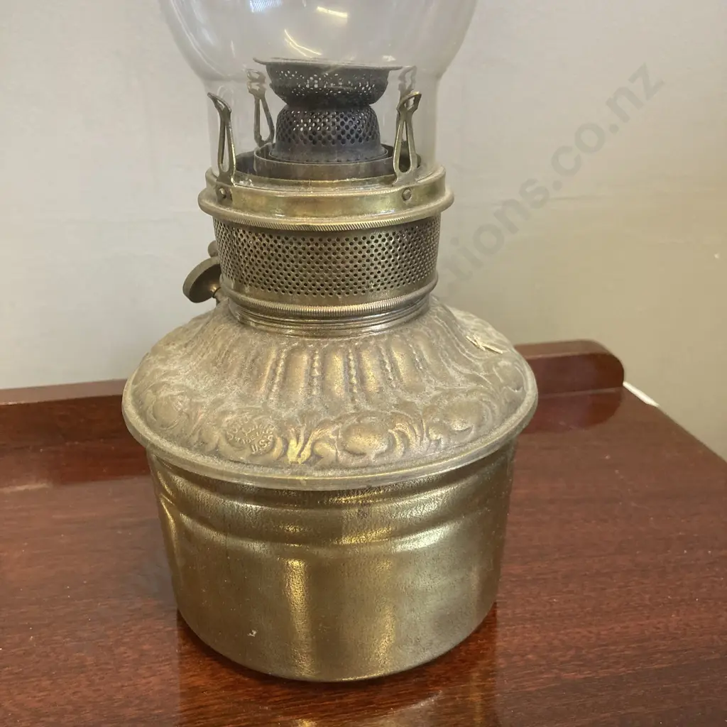 Brass Oil Lamp With Glass Chimney. H41cm Image 1++