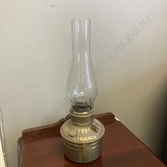 Brass Oil Lamp With Glass Chimney. H41cm