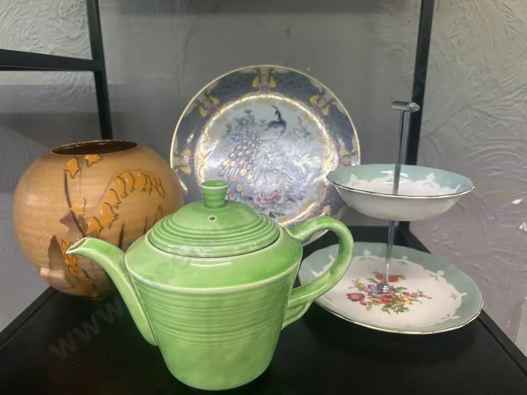 Cake Plate, Teapot, Peacock Plate & Vase Image 1++