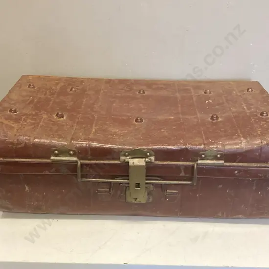 Vintage Metal Trunk With Brass Fittings. H25 W68 D40cm