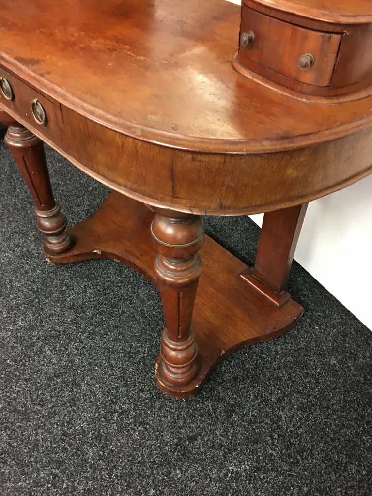 Victorian Antique Dressing Table, 3 Drawers, Oval Mirror, Ornate Detail. H130 W88 D44cm Image 1++