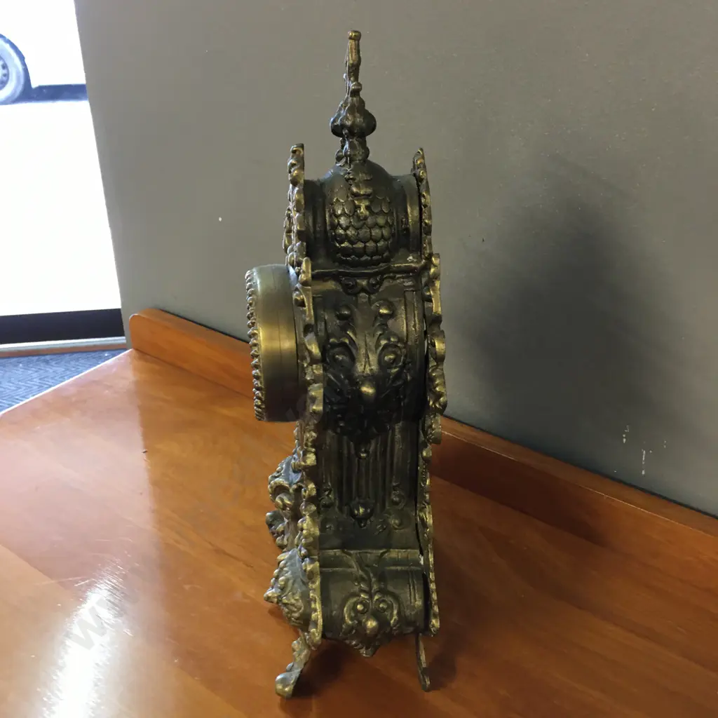 Ornate Fretted Brass Mantle Clock. 37 x 19cm (Battery Operated) Image 1++