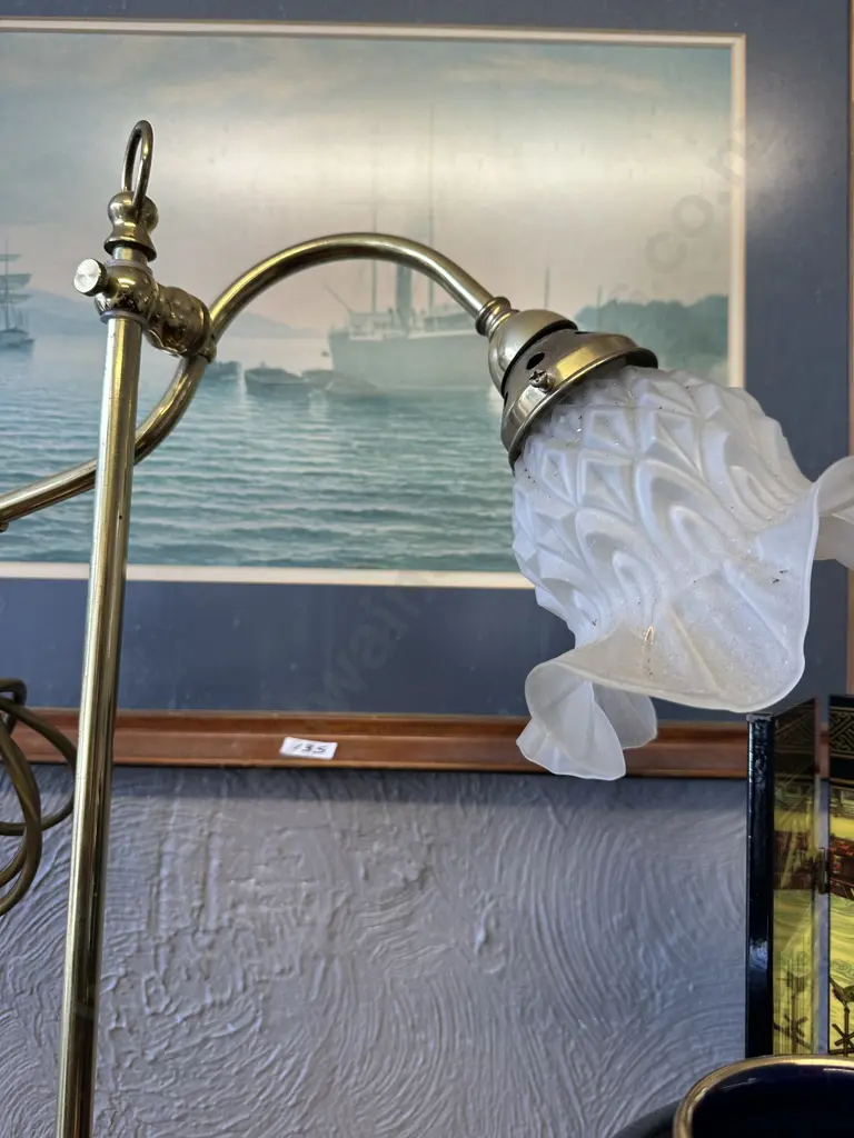 Vintage Brass Table Lamps With Frosted Glass Shades Image 1++