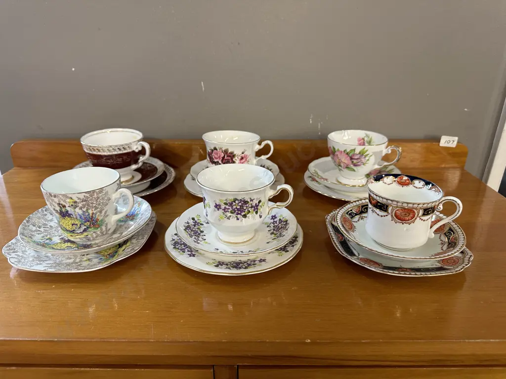 Selection of China Trios Including Queen Anne, Tuscan, Royal Stafford Etc Image 1++