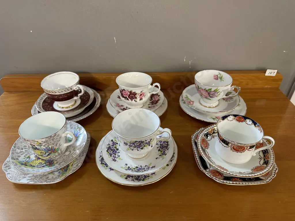 Selection of China Trios Including Queen Anne, Tuscan, Royal Stafford Etc Image 1++