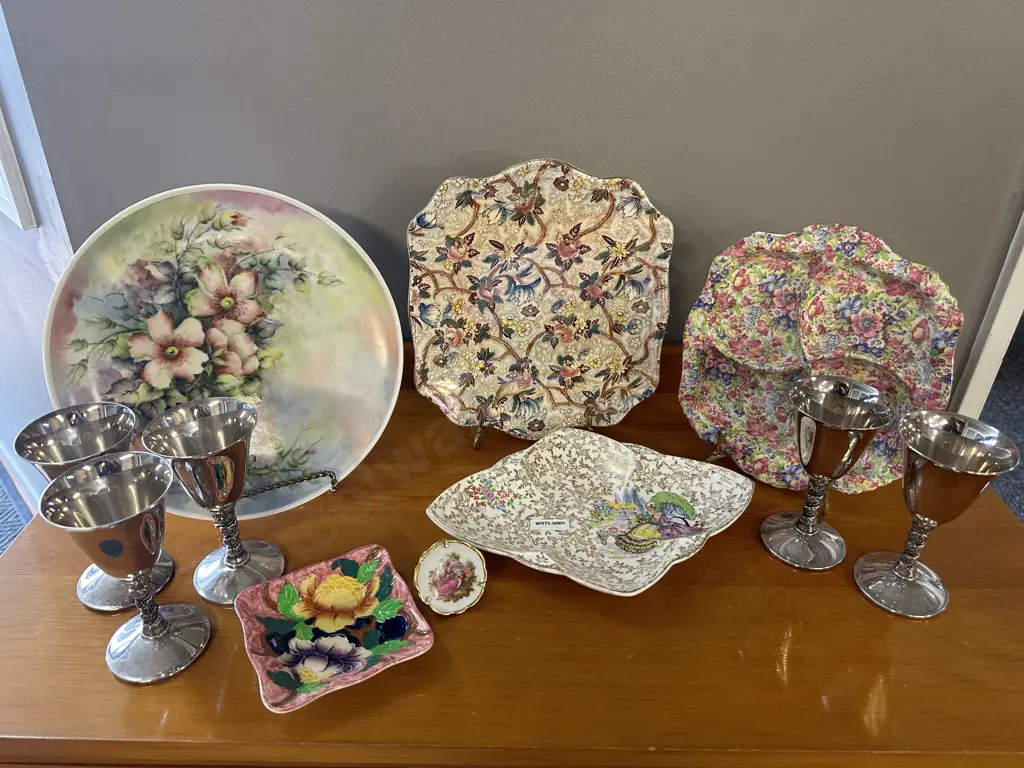 Selection of Platters Etc Includes Grimwades With 5 Silver Plated Goblets Image 1++